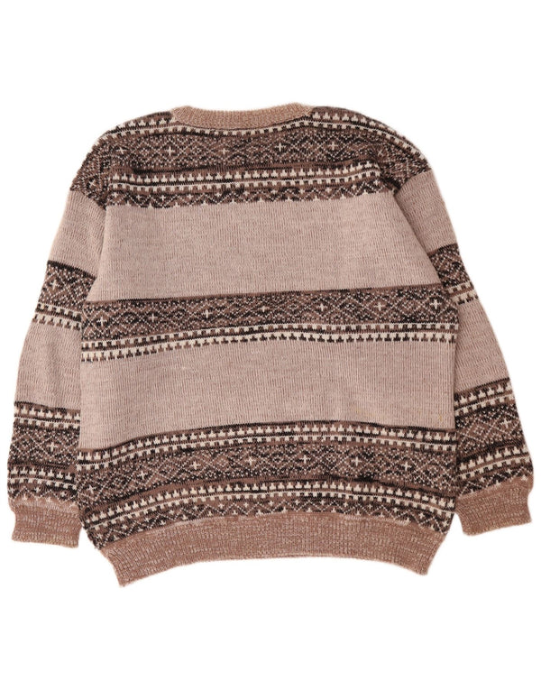 Pulover vintage pentru bărbați cu gât roșu XL gri Fair Isle acrilic