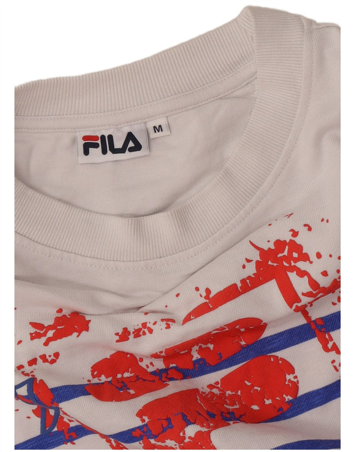 Top Crop Graphic Femei Fila cu mânecă lungă UK 14 Medium White Striped