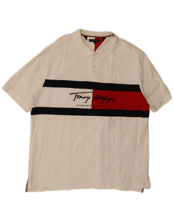 Tricou polo Tommy Hilfiger pentru bărbați, 2XL, bumbac color bloc alb