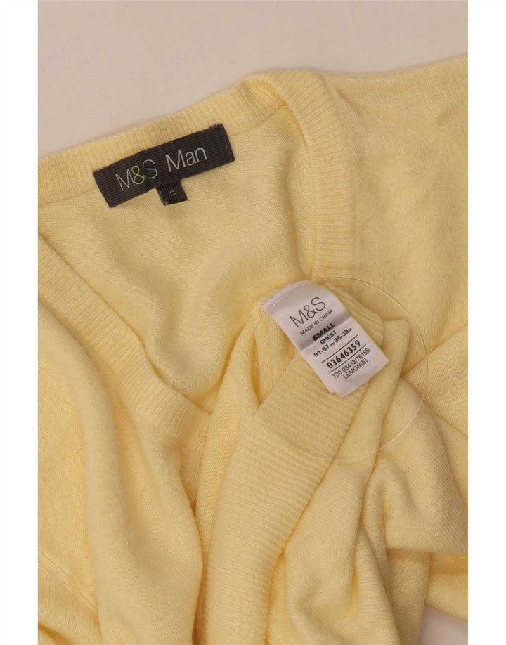 Pulover pentru bărbați Marks & Spencer, cu decolteu în V, mic, galben acrilic