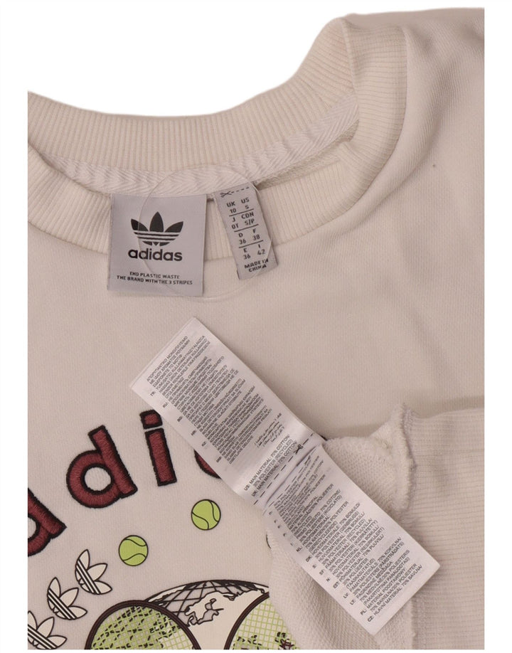 Pulover supradimensionat cu grafic pentru femei Adidas UK 10 Bumbac alb mic