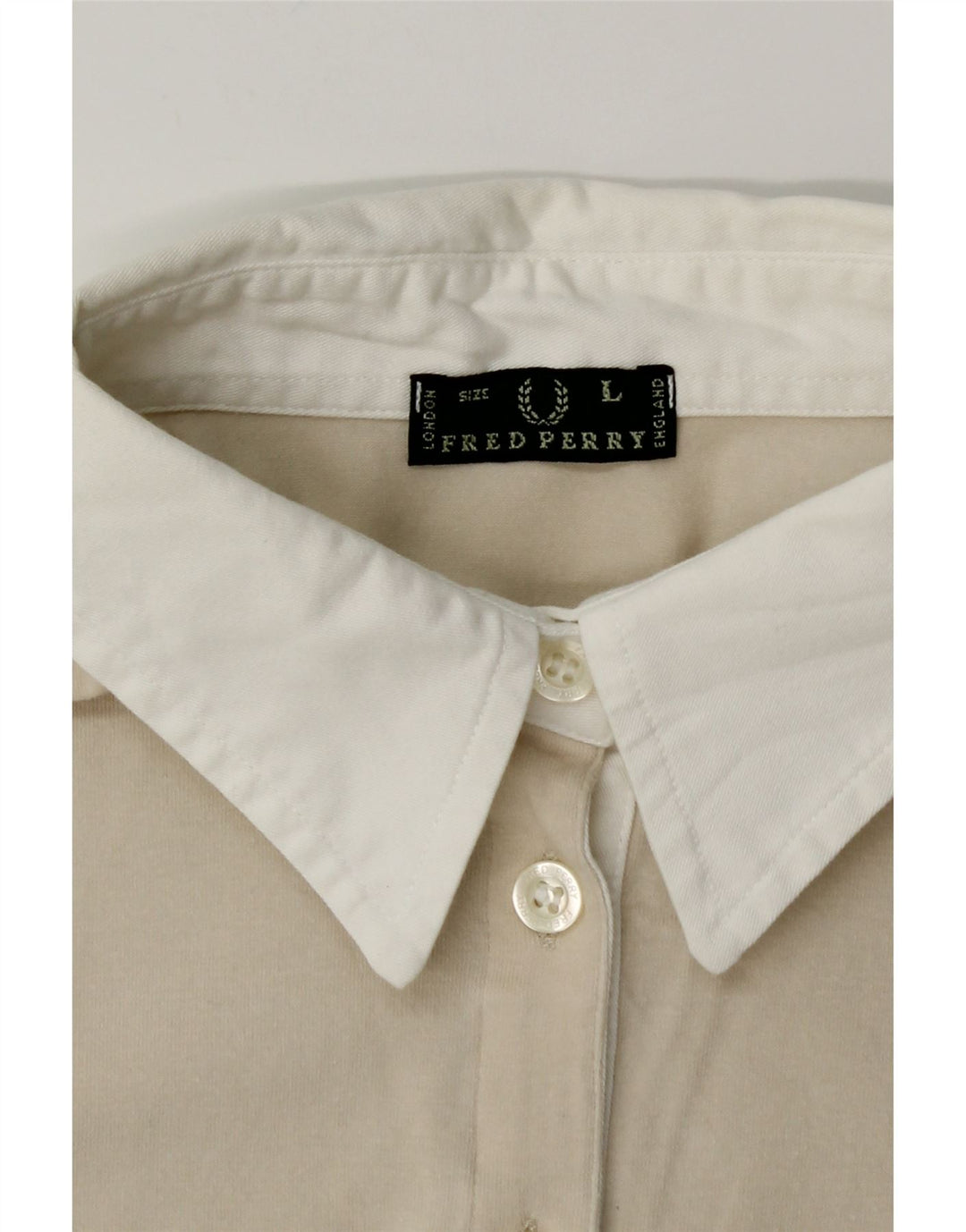 FRED PERRY cămașă pulover cu mâneci 3/4 pentru femei UK 14 mare, bej, bloc de culoare