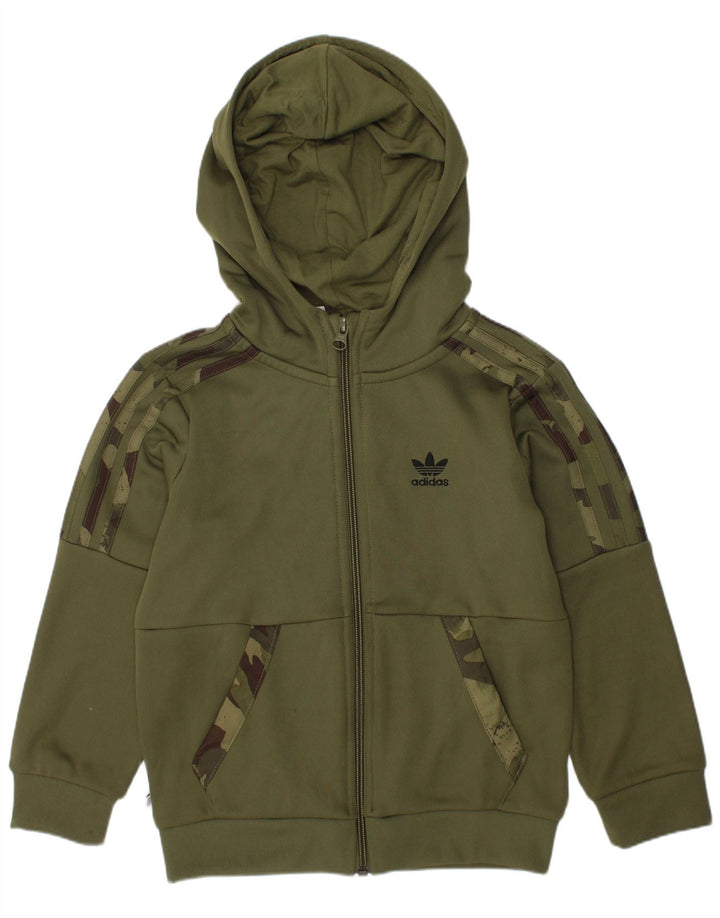 ADIDAS Boys Zip Hoodie Sweater 6-7 Years Green Polyester