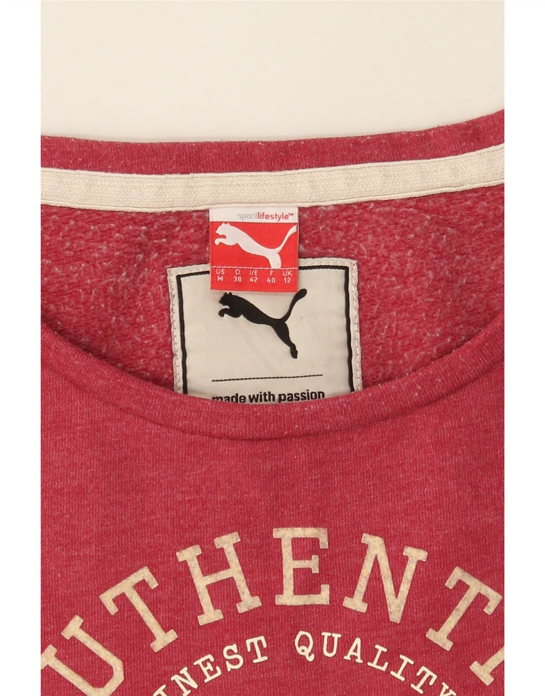 PUMA Womens Graphic Sweatshirt Jumper UK 12 Medium  Pink Cotton Vintage Puma and Second-Hand Puma from Messina Hembry 