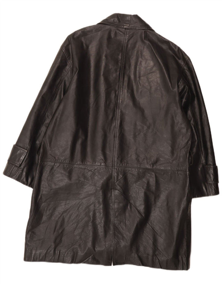 Palton de piele vintage pentru femei, cu croială relaxată, cu două piept, IT 42 mediu negru