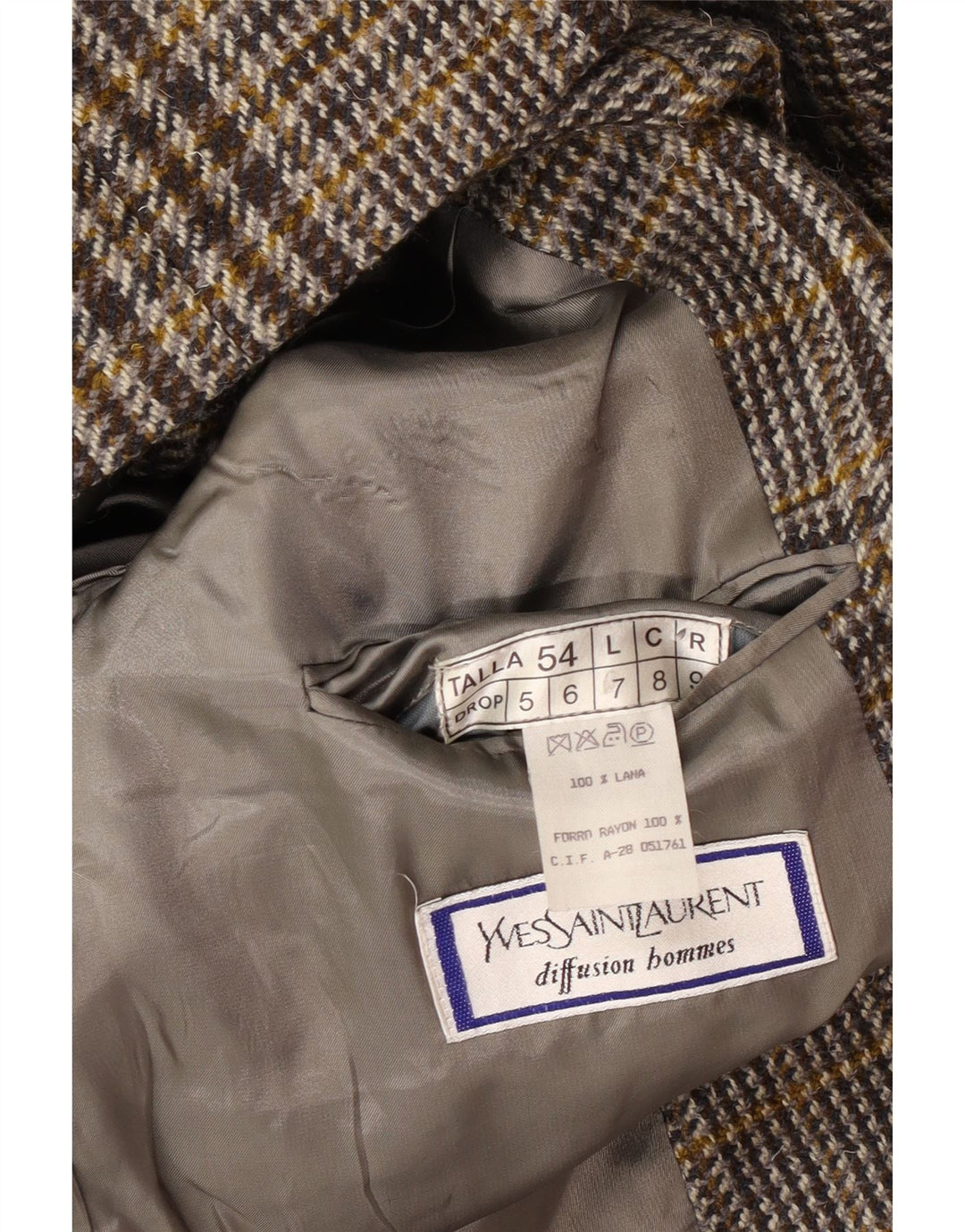 Jachetă Yves Saint Laurent pentru bărbați cu 2 nasturi IT 54 2XL Lână cu carouri gri