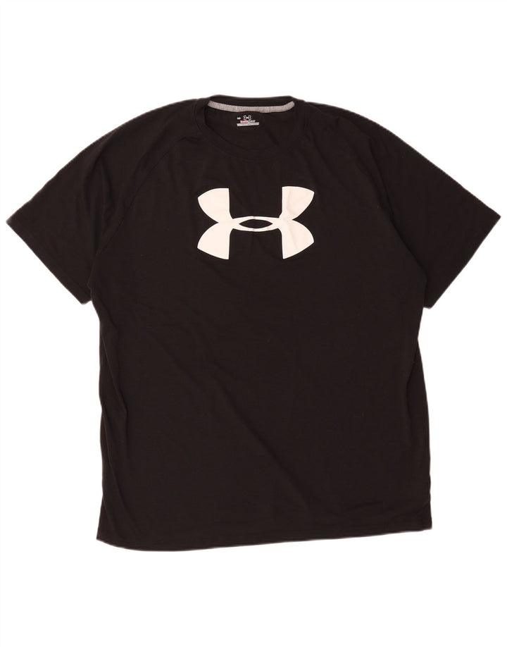 Tricou grafic Under Armour pentru bărbați Heat Gear Top mare din poliester negru