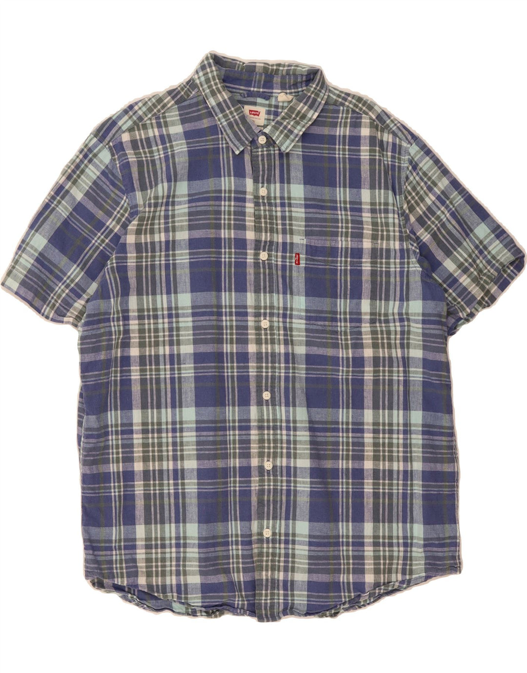 LEVI'S Mens Short Sleeve Shirt XL Blue Check Vintage Levi's and Second-Hand Levi's from Messina Hembry 