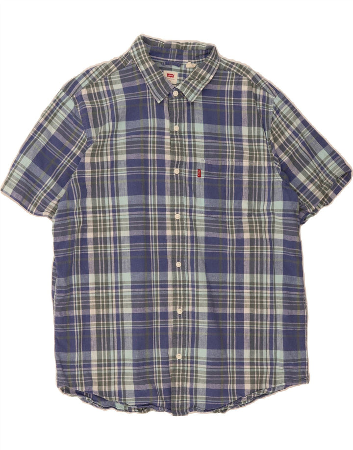 LEVI'S Mens Short Sleeve Shirt XL Blue Check Vintage Levi's and Second-Hand Levi's from Messina Hembry 
