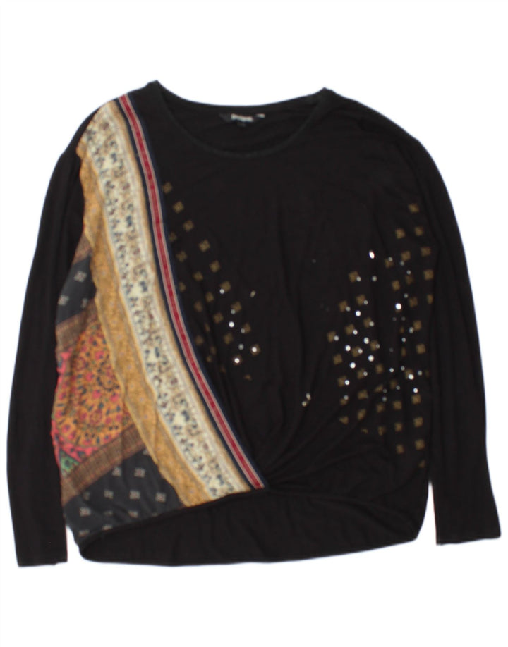 Top pentru femei Desigual cu mânecă lungă UK 14 Medium Black Floral Viscose