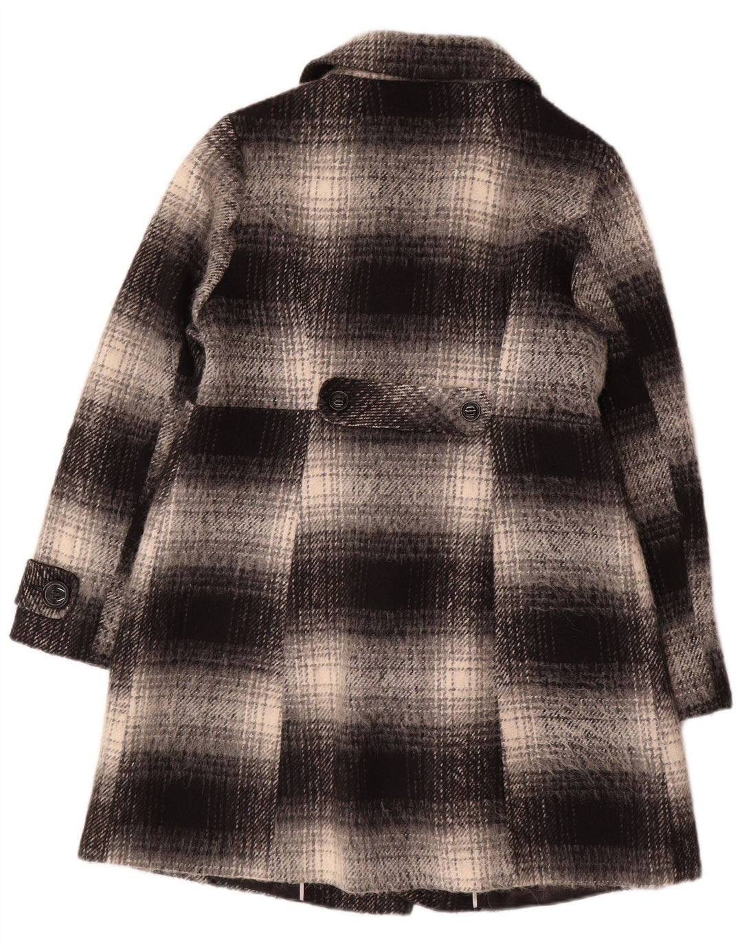 MONSOON Womens Double Breasted Coat UK 14 Medium Black Check Wool