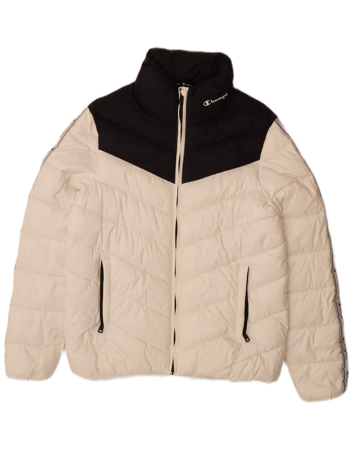 Jachetă căptușită cu grafică Champion pentru femei UK 16, mare, alb, bloc de culoare