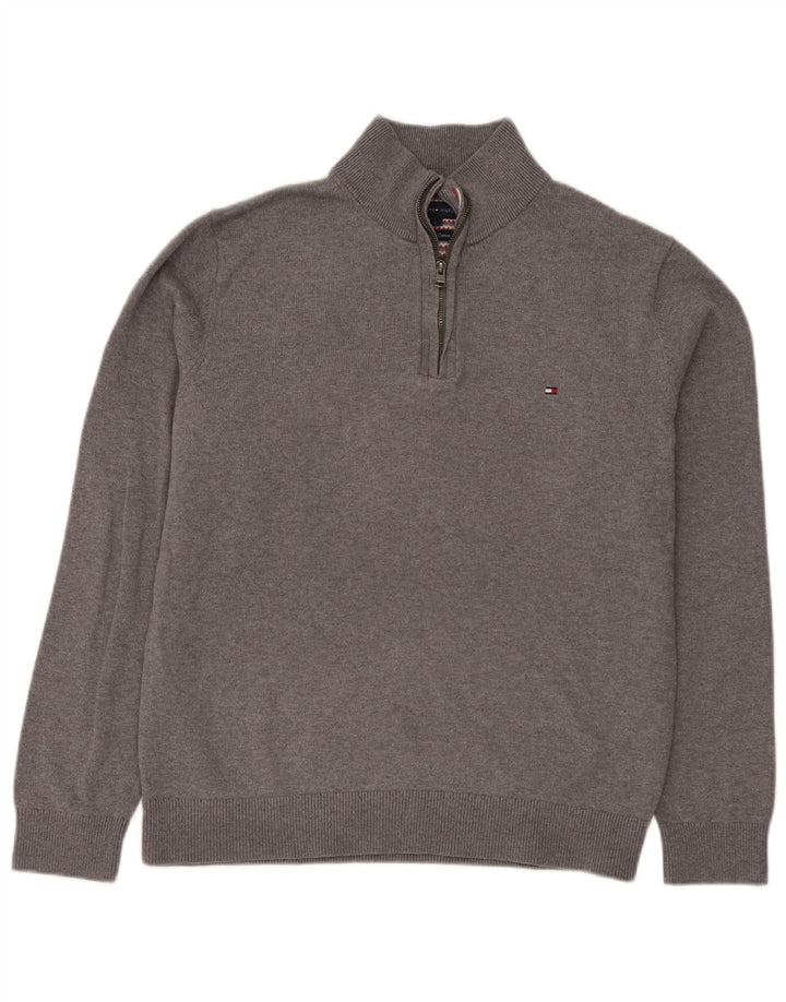 Pulover pentru bărbați Tommy Hilfiger, cu fermoar și gât, bumbac mare, gri