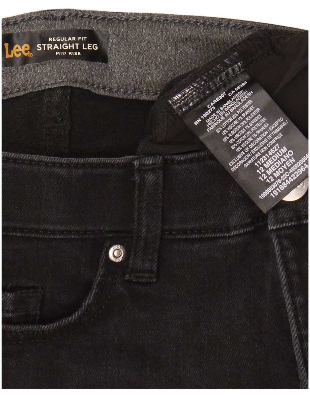 LEE Womens Regular Mid Rise Denim Shorts US 12 Large W30 Black Cotton