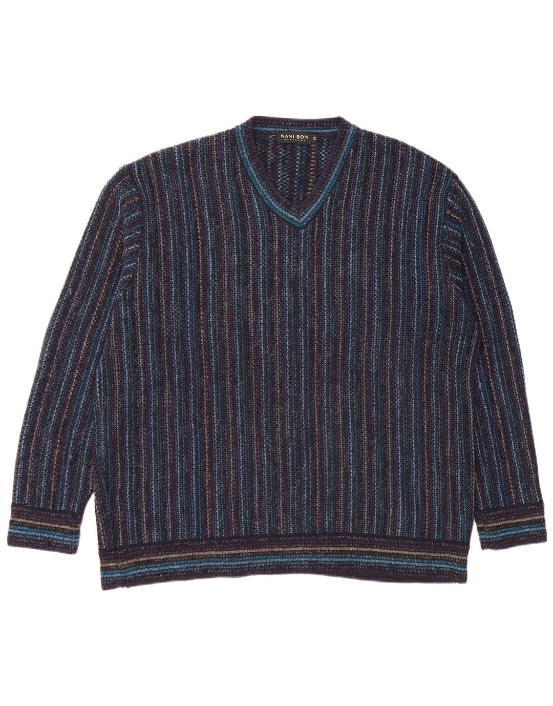 NANI BON Pulover cu decolteu în V pentru bărbați IT 54 XL bleumarin cu dungi acrilice