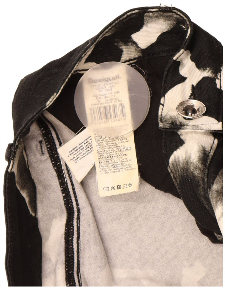 DESIGUAL Pantaloni skinny casual pentru femei EU 44 XL W34 L31 negru cu imprimeu animal