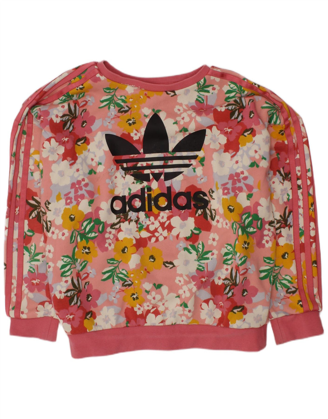 Pulover ADIDAS pentru fete cu grafic 9-10 ani, bumbac floral roz