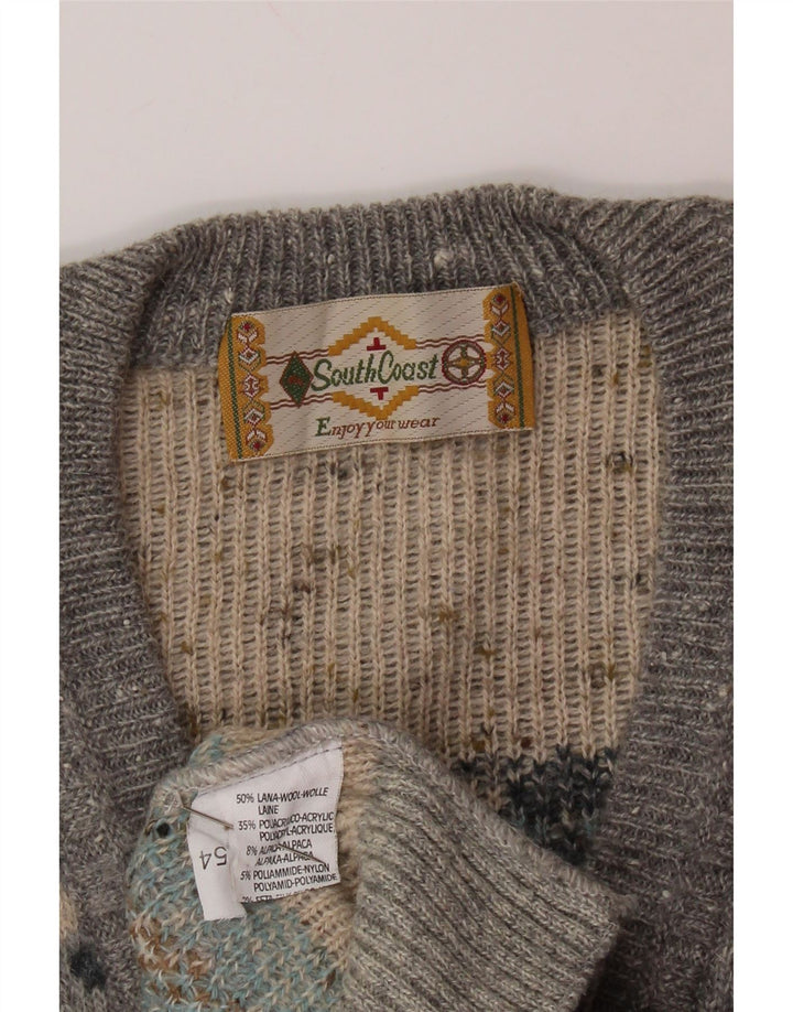 SOUTH COAST Pulover cu decolteu în V pentru bărbați IT 54 XL gri din lână Fair Isle