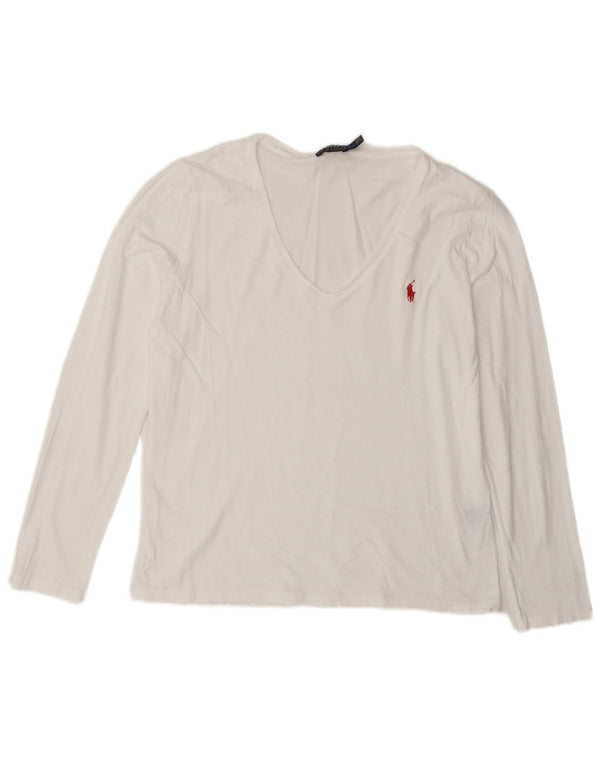 Polo Ralph Lauren Top pentru femei cu mânecă lungă UK 14, mare, alb, bumbac