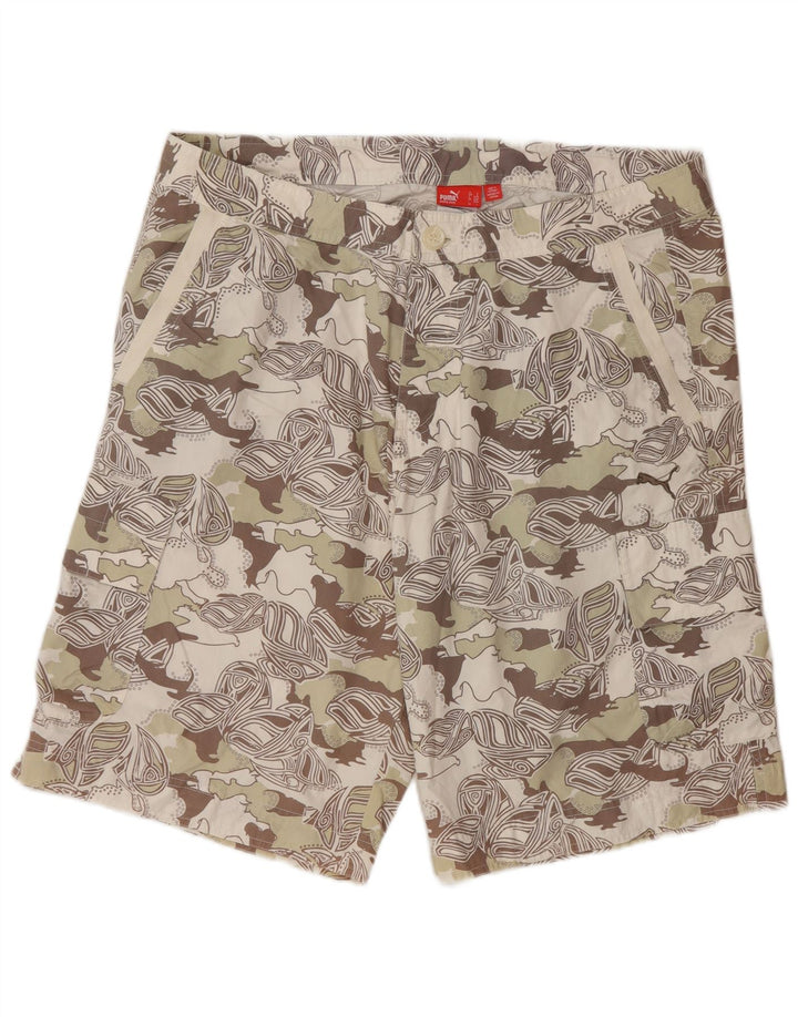 Pantaloni scurți cargo Puma pentru bărbați, model abstract, mari W36, bej, camuflaj, modern