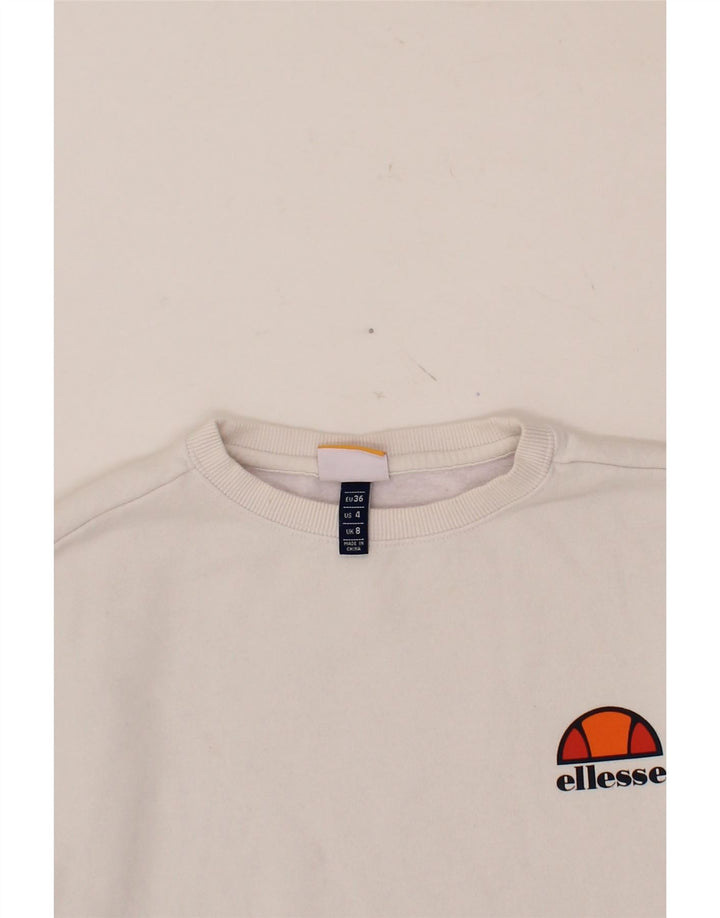 ELLESSE Womens Oversized Sweatshirt Jumper UK 8 Small White Cotton Vintage Ellesse and Second-Hand Ellesse from Messina Hembry 