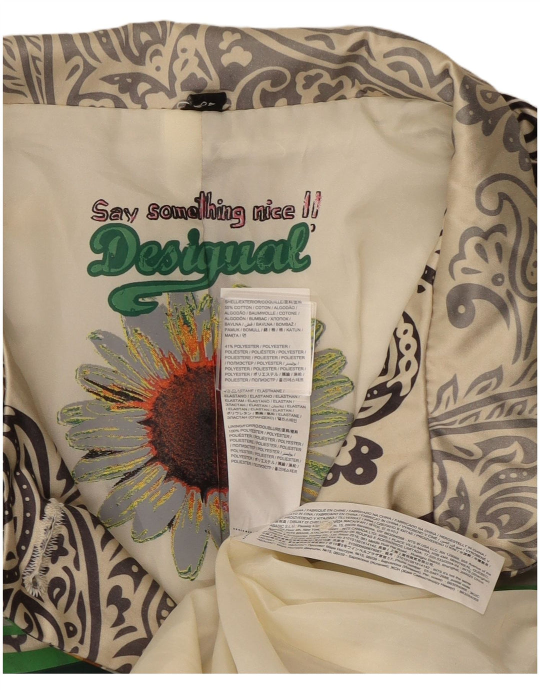 Palton pentru femei Desigual EU 40 Bumbac Paisley Alb Mediu