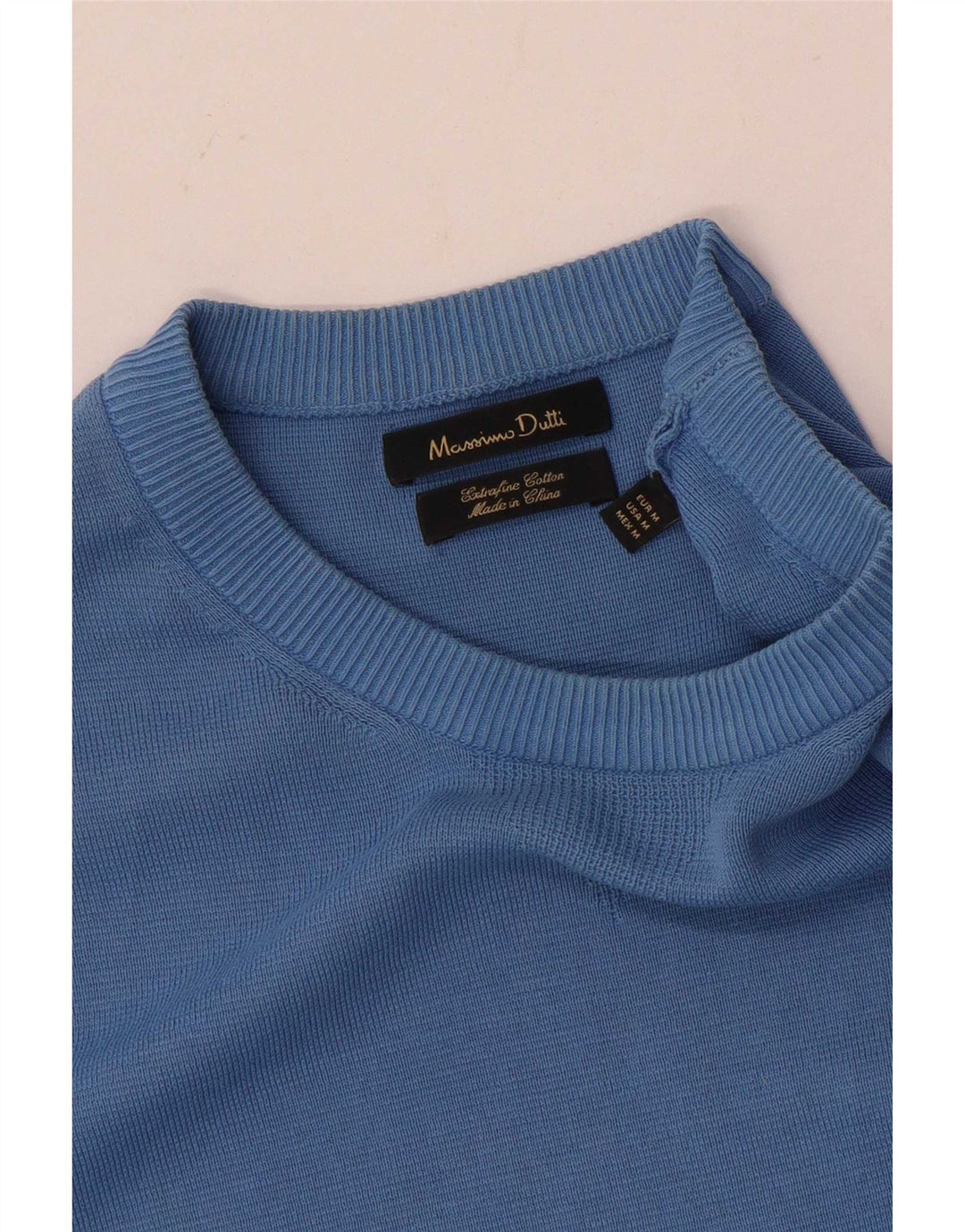Pulover Massimo Dutti pentru bărbați cu gât roșu, bumbac albastru mediu