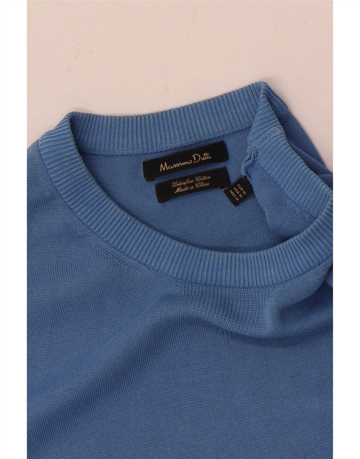 Pulover Massimo Dutti pentru bărbați cu gât roșu, bumbac albastru mediu