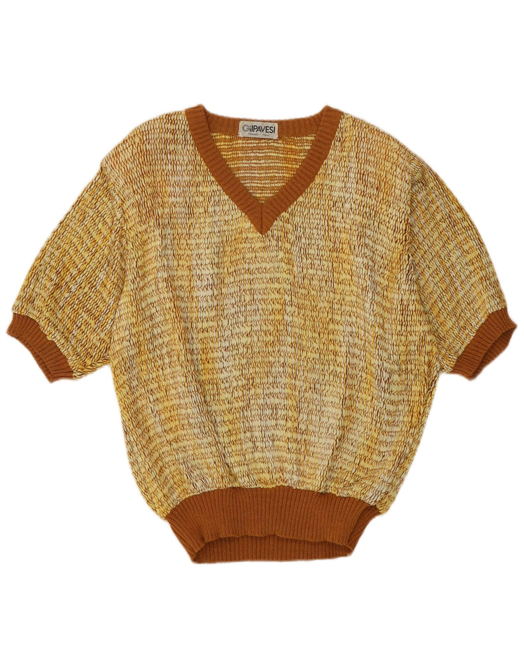 Pulover vintage pentru femei cu mânecă scurtă cu decolteu în V IT 44 Galben mediu