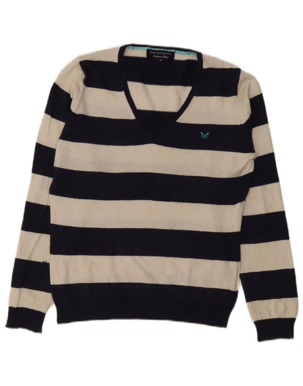 Crew Clothing Pulover pentru femei cu decolteu în V UK 12 Medium Bleumarin în dungi
