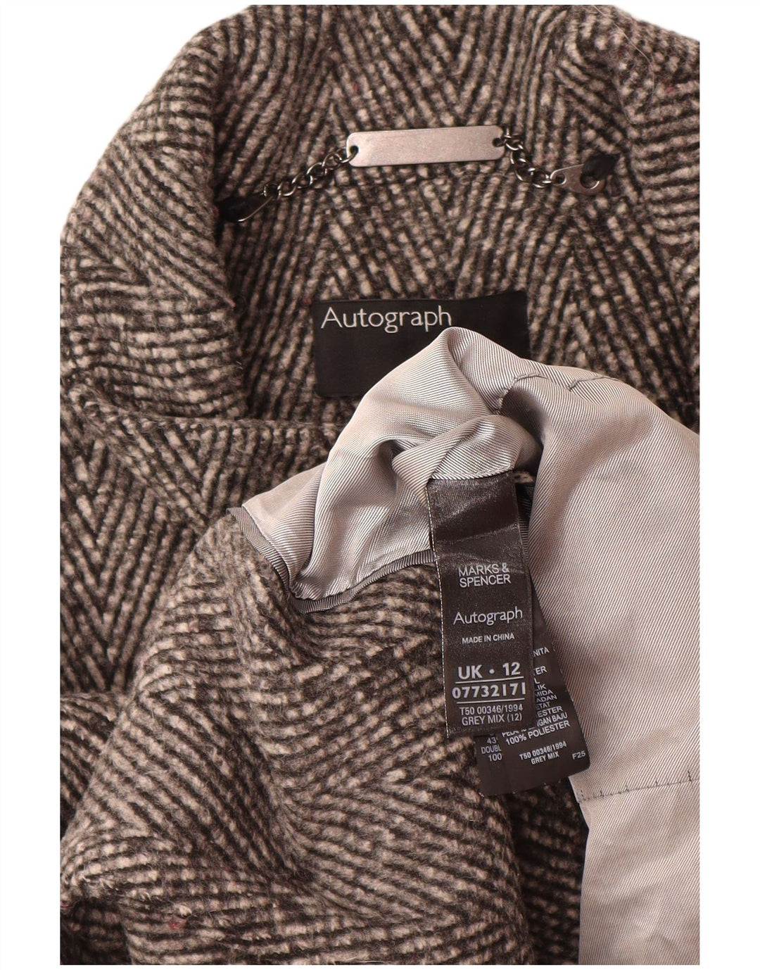 Pardesiu cu autograf pentru femei Marks & Spencer UK 12 Medium Grey Herringbone