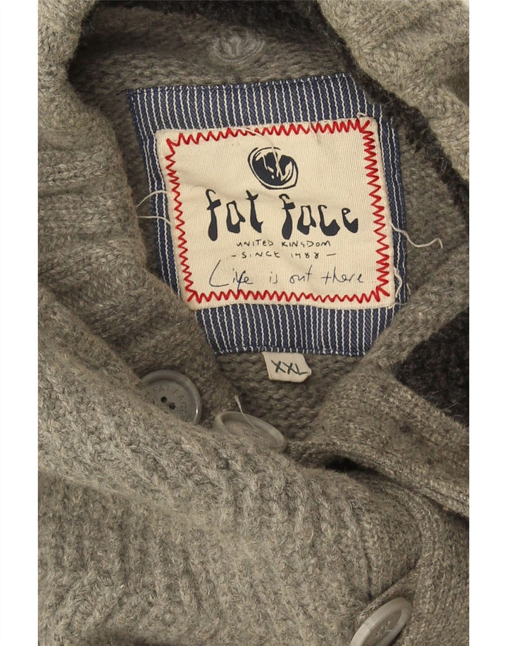 FAT FACE Pulover pentru bărbați cu gât cu nasturi, 2XL, lână gri cu oase