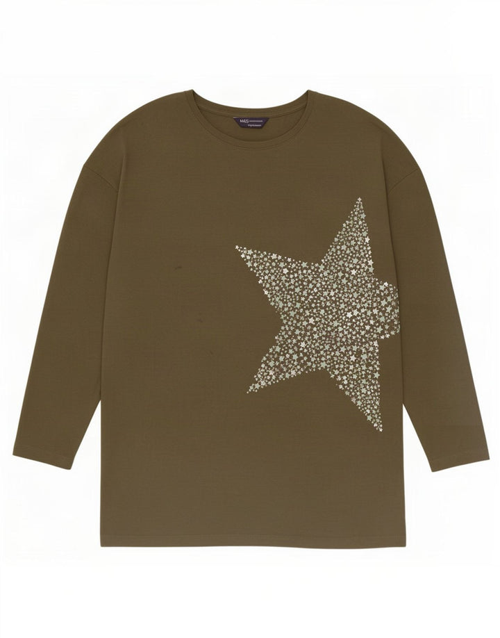 Marks & Spencer Top pentru femei cu model abstract cu mânecă lungă UK 14 mare kaki