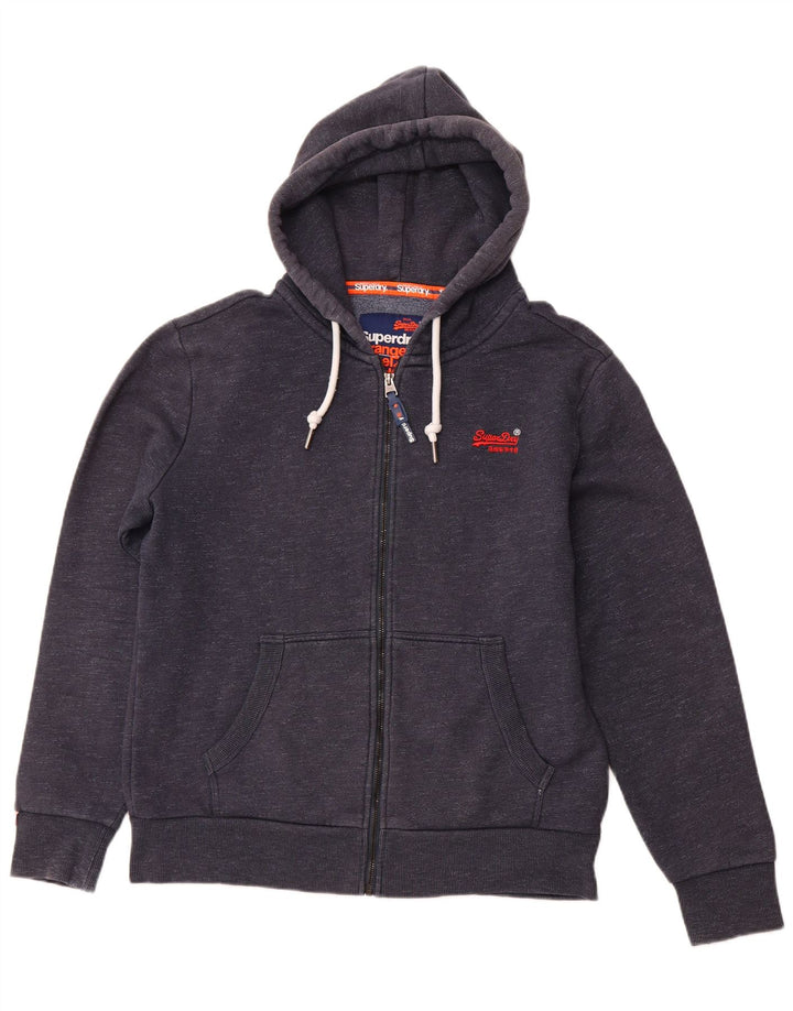 SUPERDRY Pulover cu capota cu fermoar pentru bărbați, 2XL, bumbac cu pete albastru marine