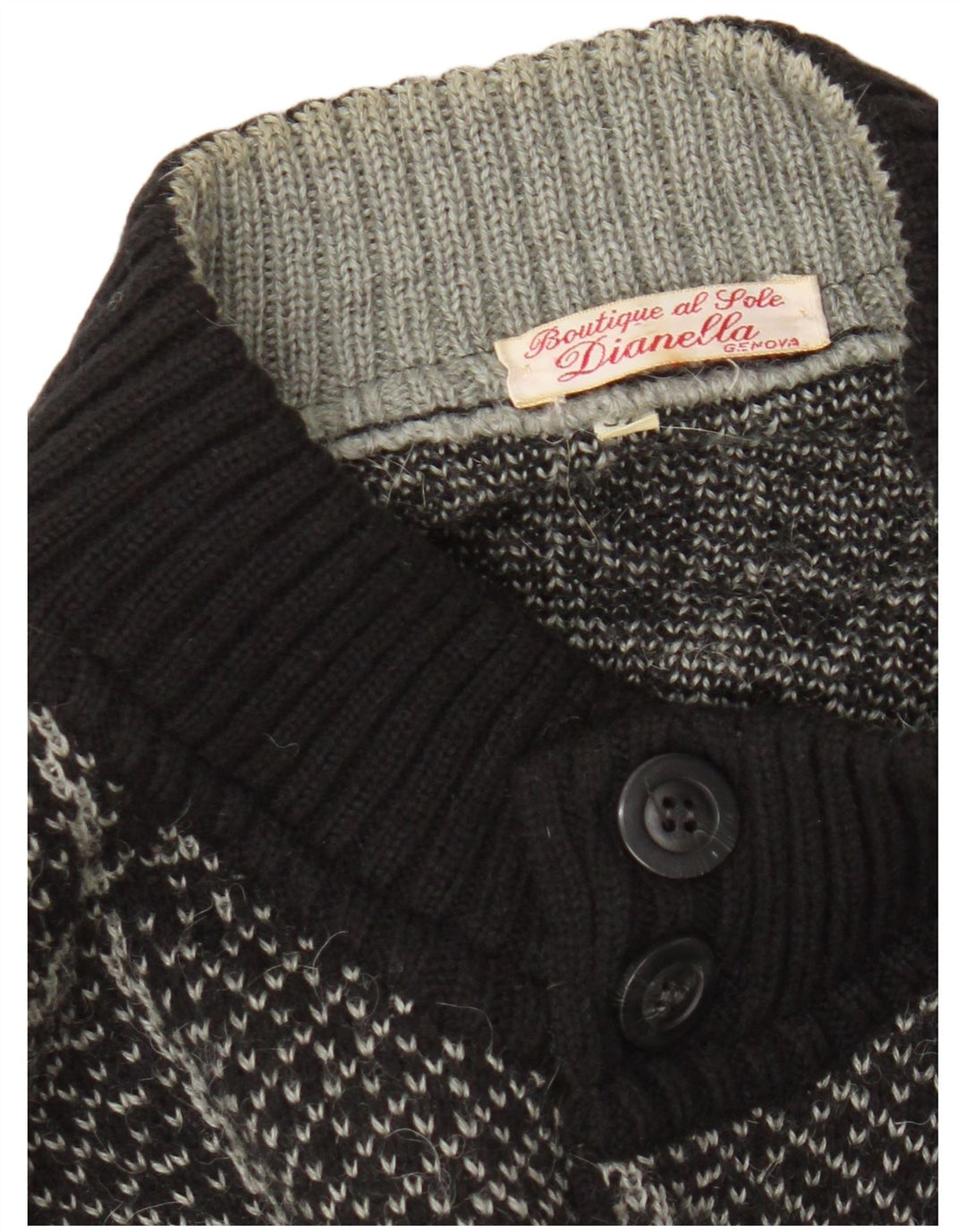 Pulover Cardigan Vintage pentru bărbați IT 52 Lână mare neagră cu carouri