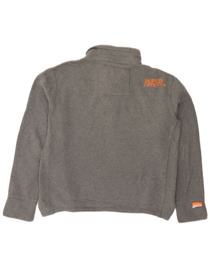 Pulover Superdry pentru bărbați, cu gât cu nasturi, bumbac mediu gri
