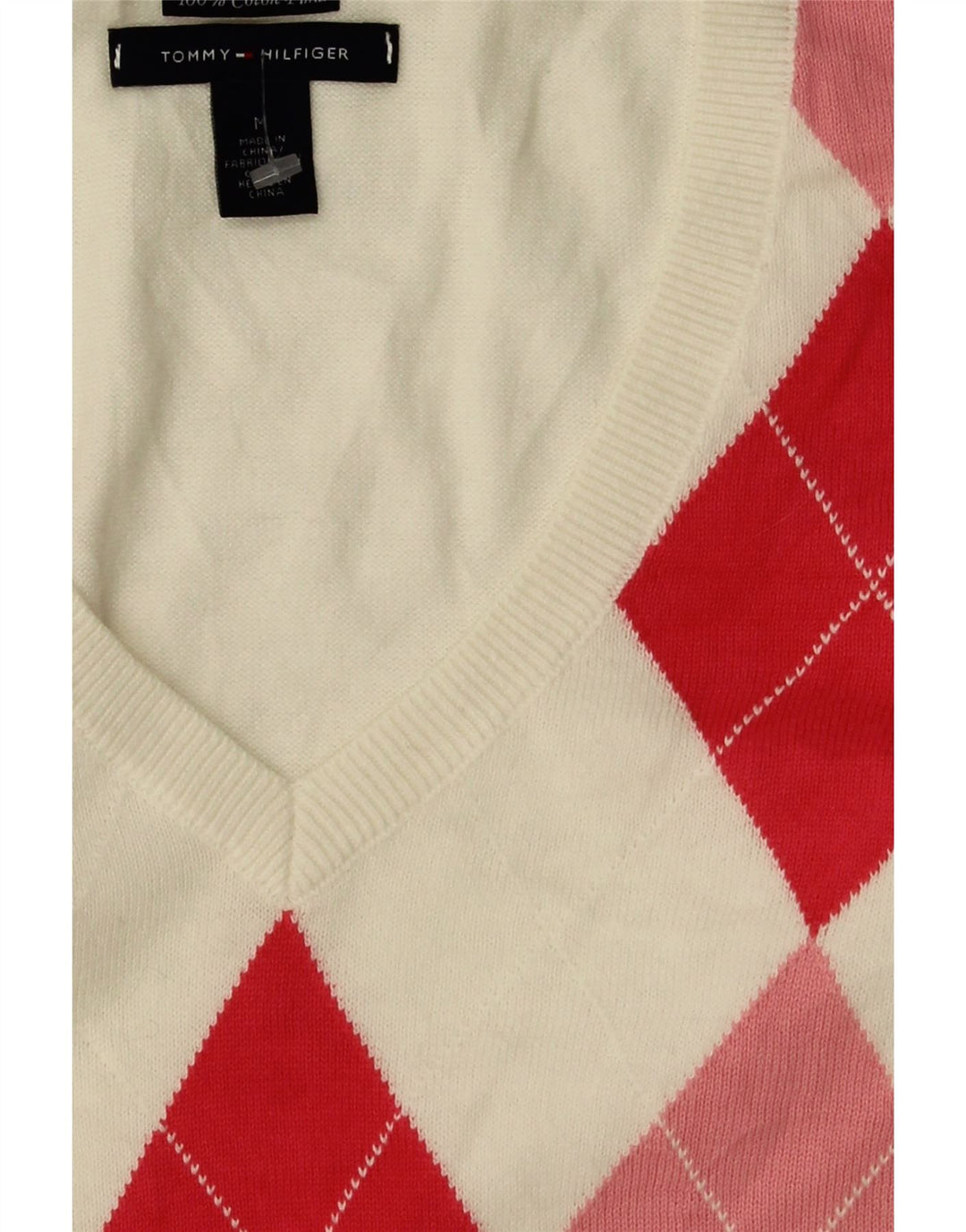 TOMMY HILFIGER Womens V-Neck Jumper Sweater UK 12 Medium White Vintage Tommy Hilfiger and Second-Hand Tommy Hilfiger from Messina Hembry 