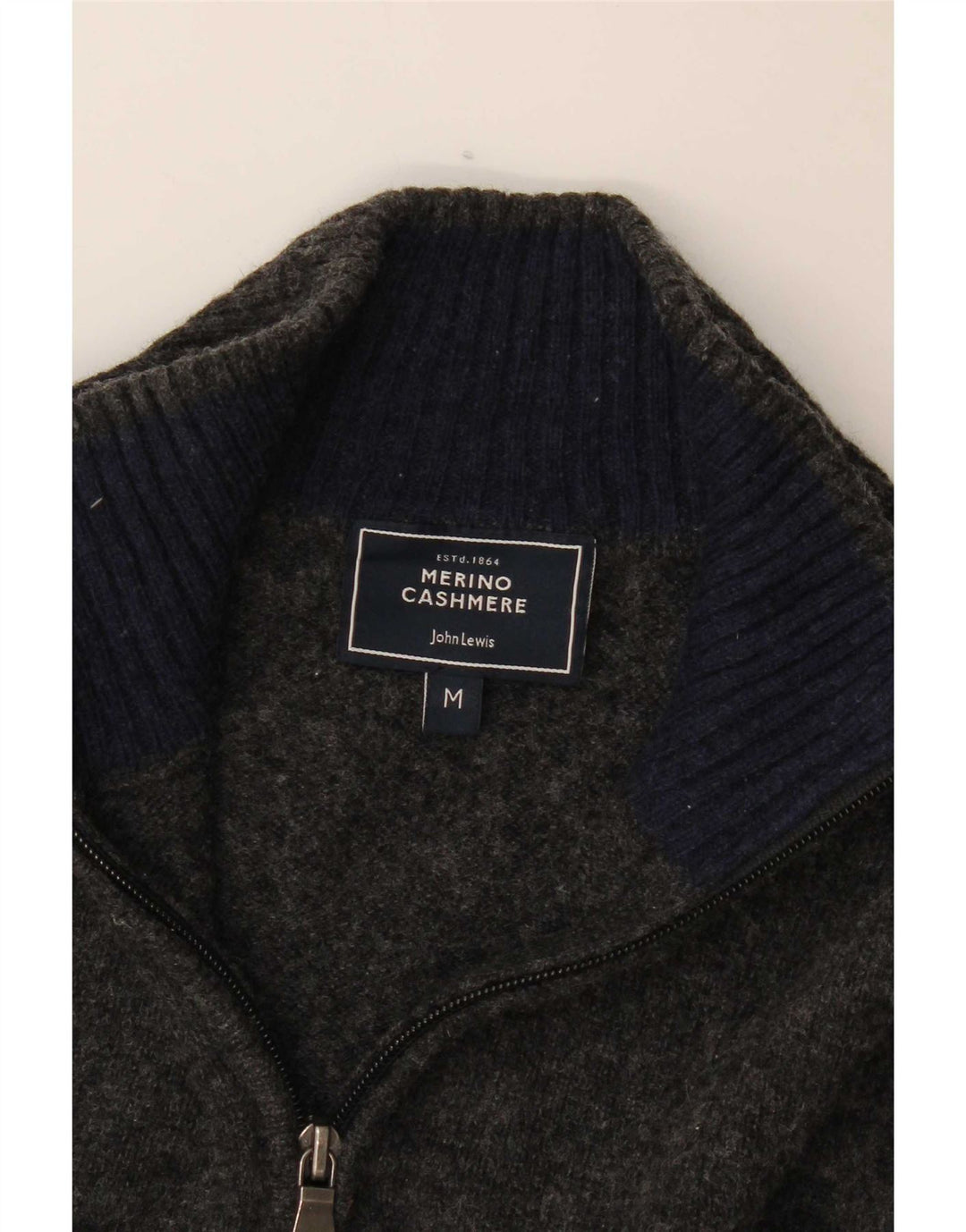 Pulover pentru bărbați John Lewis, cu fermoar, lână merinos, gri mediu