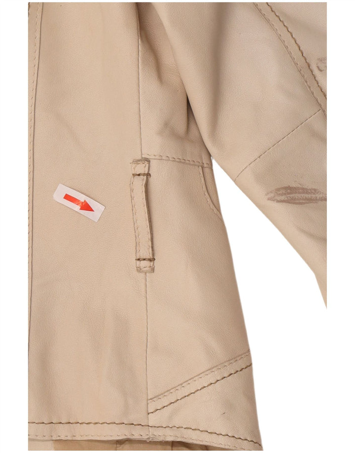 Jachetă vintage din piele crop pentru femei UK 8 Bej mic