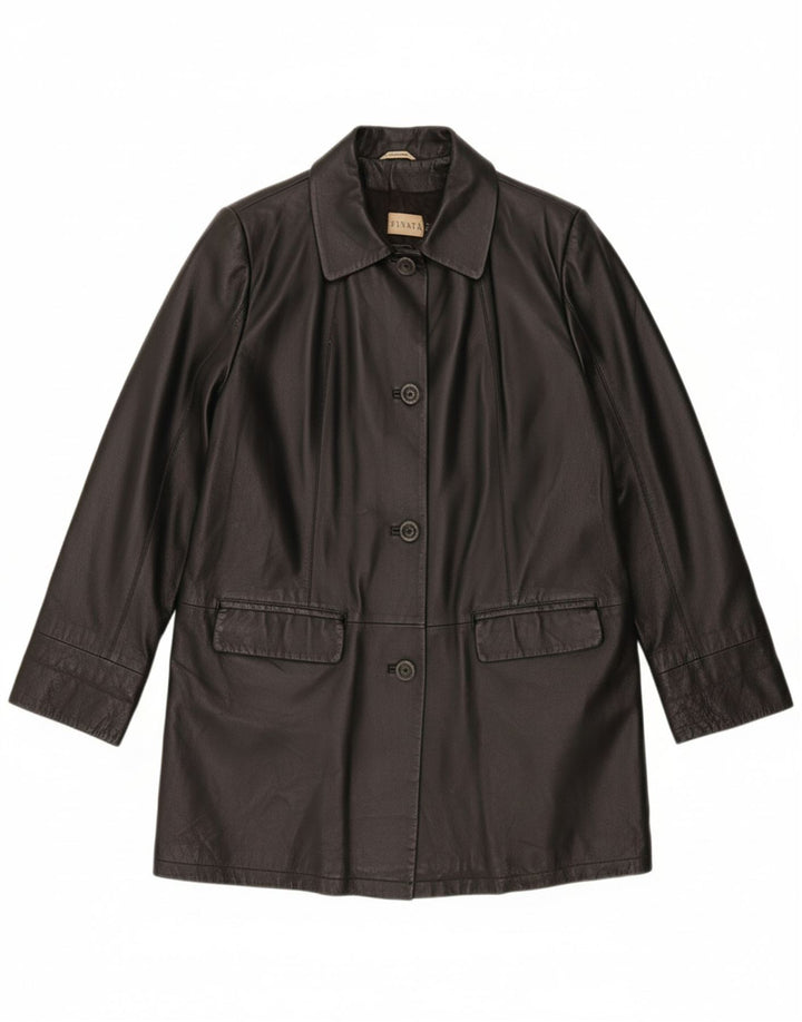 PRIVATE Womens Oversized Leather Coat IT 44 Medium Black Leather