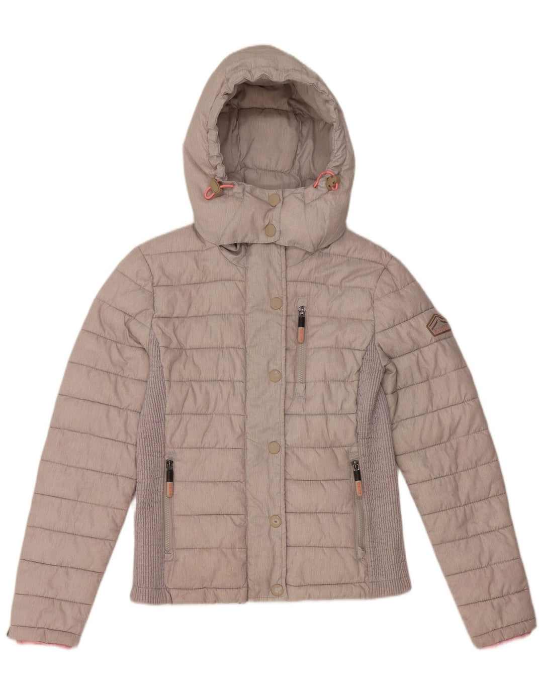 Jachetă căptușită cu glugă Superdry pentru femei UK 14, mare, gri, poliester