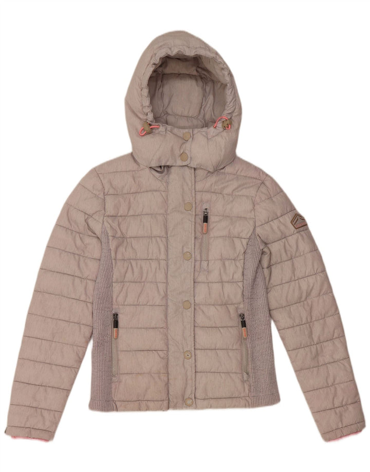 Jachetă căptușită cu glugă Superdry pentru femei UK 14, mare, gri, poliester