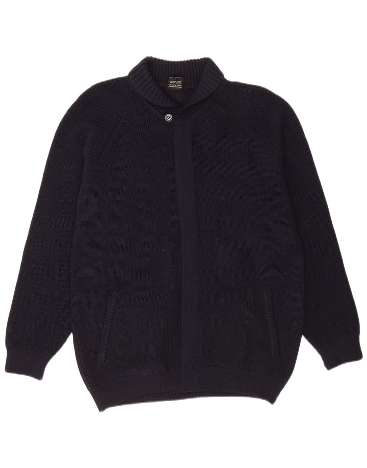Pulover Cardigan Vintage pentru bărbați, lână virgină, albastru marin mediu
