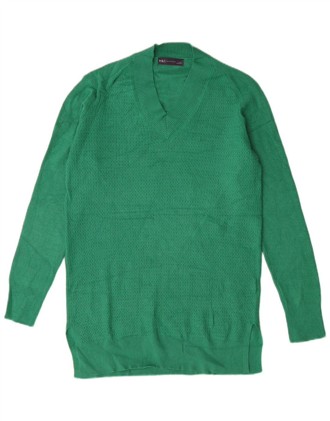 MARKS & SPENCER Pulover cu paragate cu decolteu în V pentru femei UK 14 verde mediu