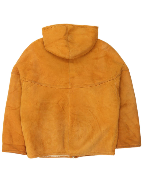 Jachetă vintage din shearling cu glugă pentru femei EU 44 XL bej shearling