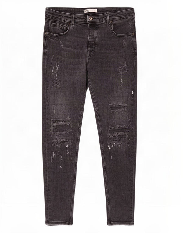 Blugi skinny învechiți pentru bărbați Zara EU 46 XL W36 L28 bumbac gri