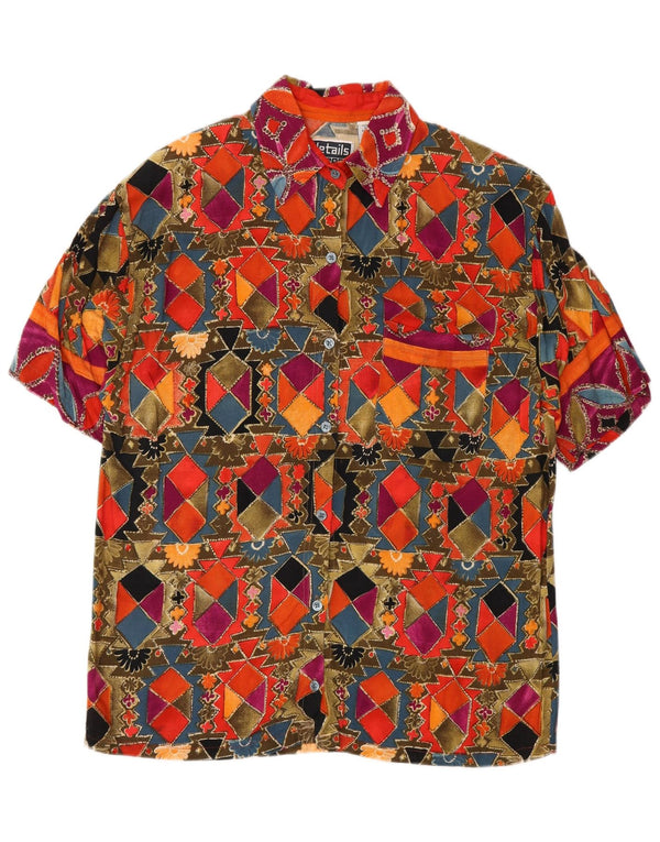 Cămașă vintage cu mânecă scurtă pentru femei UK 14 Medium Multicolor Geometric