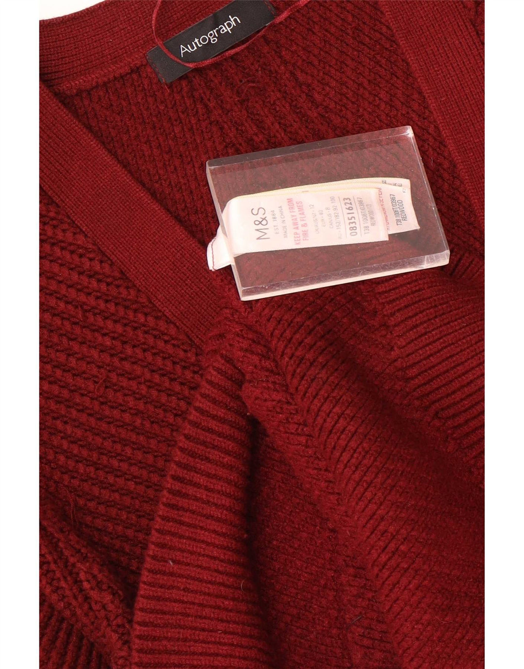 Pulover cardigan cu autograf Marks & Spencer pentru femei UK 12, viscoză roșie medie