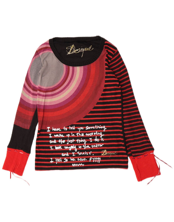 Top grafic pentru femei Desigual cu mânecă lungă UK 14 mare cu dungi negre