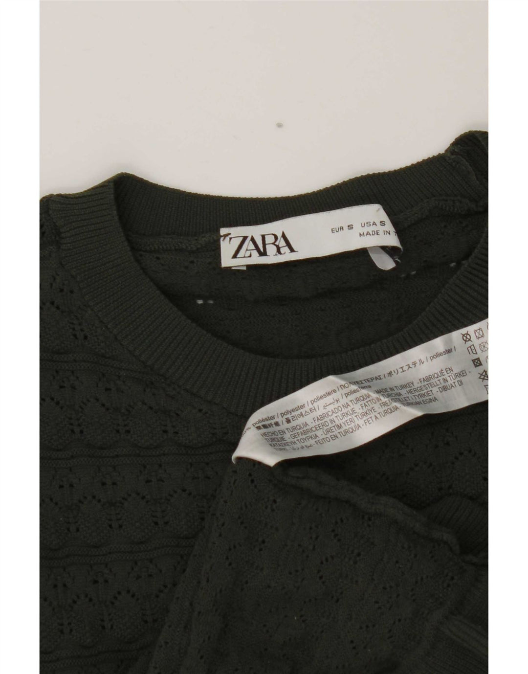Top cu mânecă lungă pentru femei Zara Crop Ruffle Front UK 8 Mic Kaki Poliester